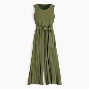 J. Crew Dewberry Army Green Knife Pleat Jumpsuit